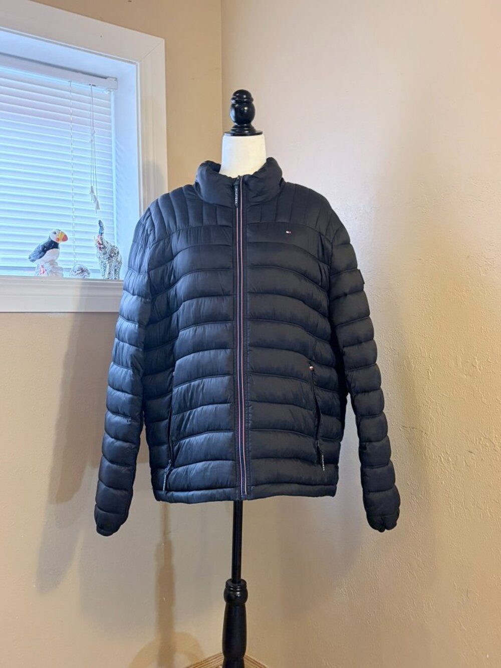 #17 Men's Tommy Hilfiger Packable Quilted Puffer Jacket, Navy, Size XL